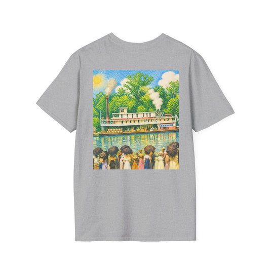 Riverboat Excursion T‑Shirt – Vintage Paddlewheel Scene Graphic Tee