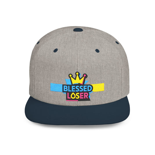 Snapback Hat — "Blessed Loser" Crown Embroidered Flat Bill Cap