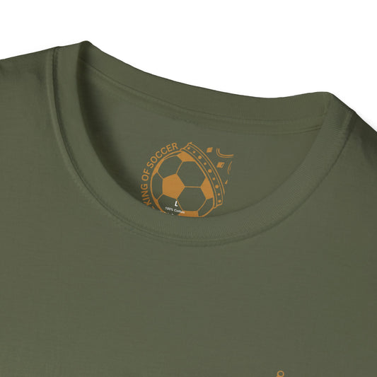 Yellow Cards Build Character T-Shirt in military green with playful artwork and soccer-themed graphic.