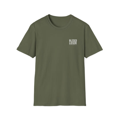 Blessed Loser Graphic Unisex T-Shirt, little bro in military green, comfortable lightweight fabric for any season.