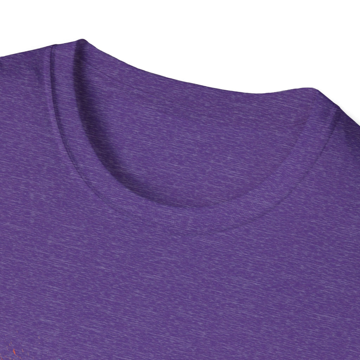 Soccer Splash T-Shirt — "Play Hard, Live" Colorful Football Graphic purple crew neckline close-up.