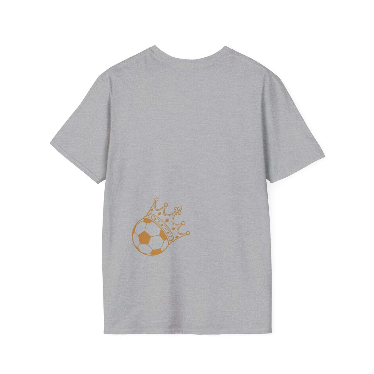 Soccer Splash T-Shirt — "Play Hard, Live" Colorful Football Graphic showing crowned soccer ball on the back.