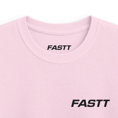 Kids Tee — 'FASTT' Soccer Ball with Crown Graphic Youth футболка in soft pink with black FASTT print.