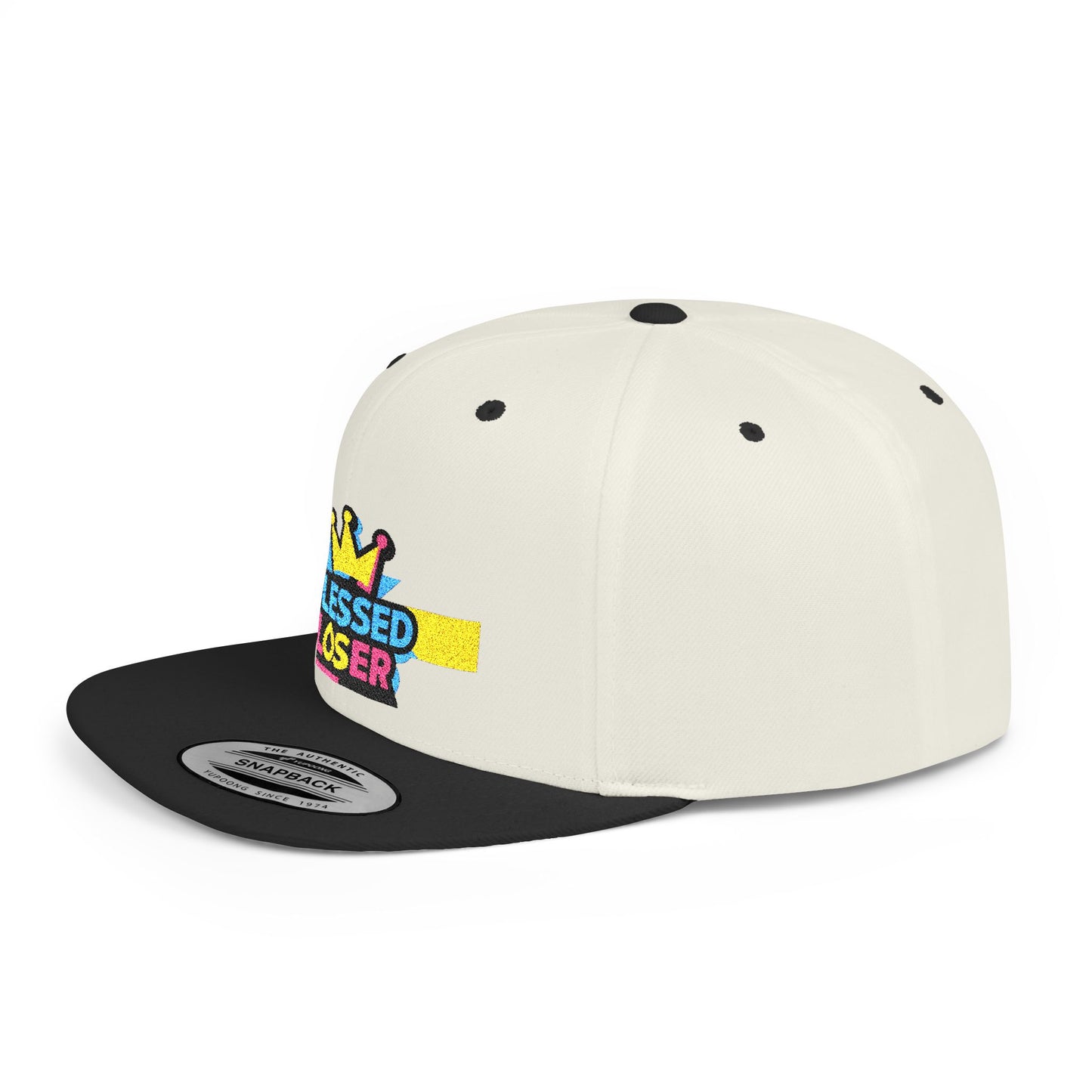 Snapback Hat — "Blessed Loser" Crown Embroidered Flat Bill Cap