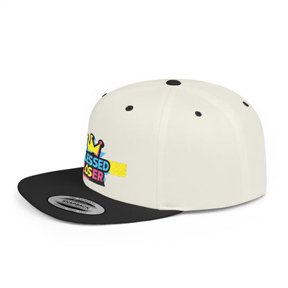 Snapback Hat — "Blessed Loser" Crown Embroidered Flat Bill Cap