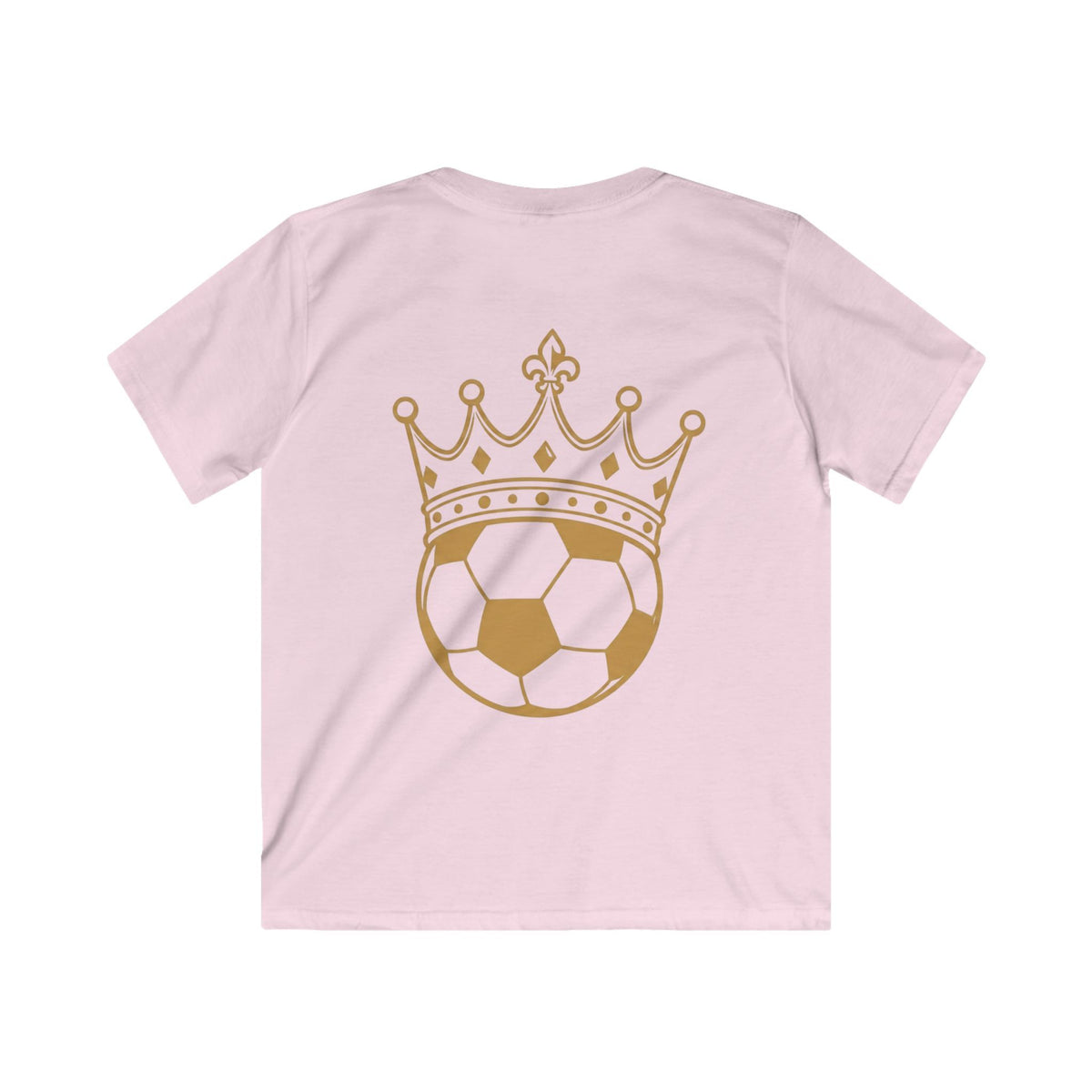 Kids Tee — 'FASTT' Soccer Ball with Crown Graphic Youth футболка back design featuring a crowned soccer ball in gold.