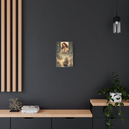 Blessed Loser Design Canvas Wall Art displayed on a dark wall in a modern living room setting.