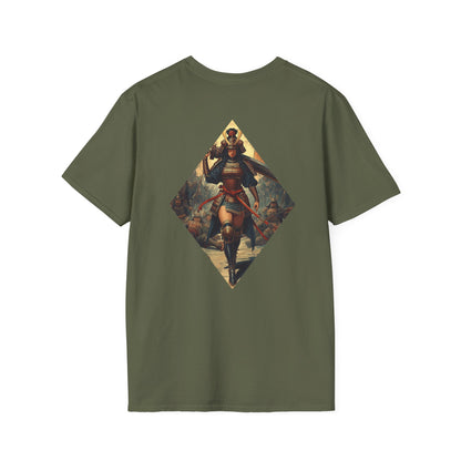 T-Shirt — "Blessed Loser" Minimal Chest Logo Tee featuring a warrior graphic on an olive green background.