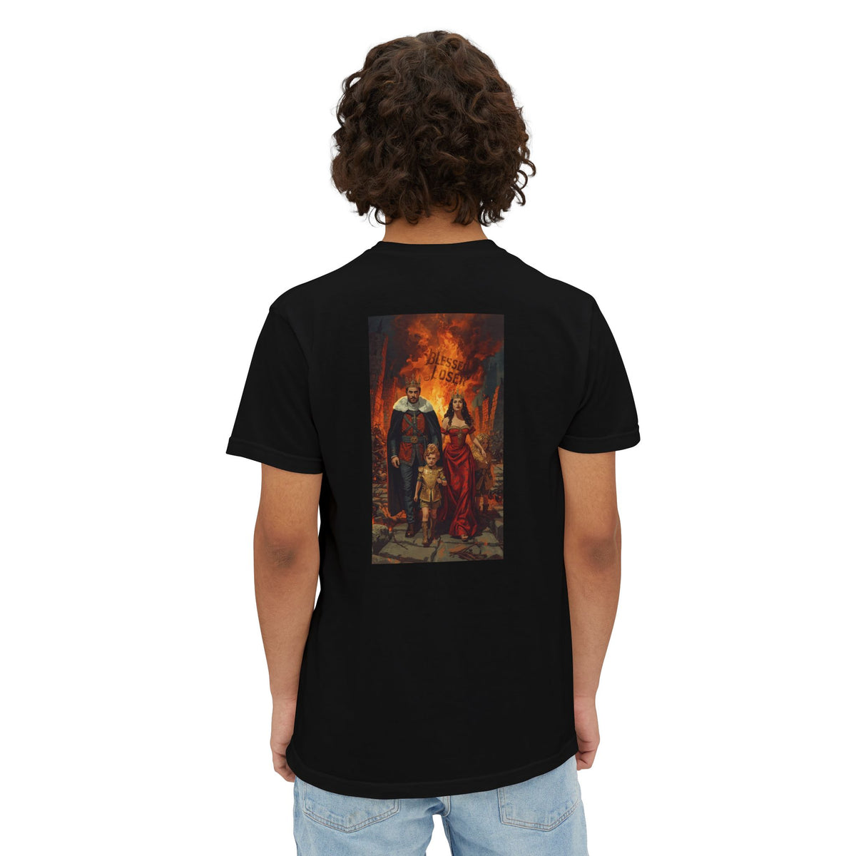 Bridge Burn Pocket T-Shirt - Blessed Loser showcasing vintage artwork on a relaxed unisex fit, perfect for casual outings.