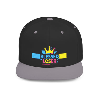 Snapback Hat — "Blessed Loser" Crown Embroidered Flat Bill Cap