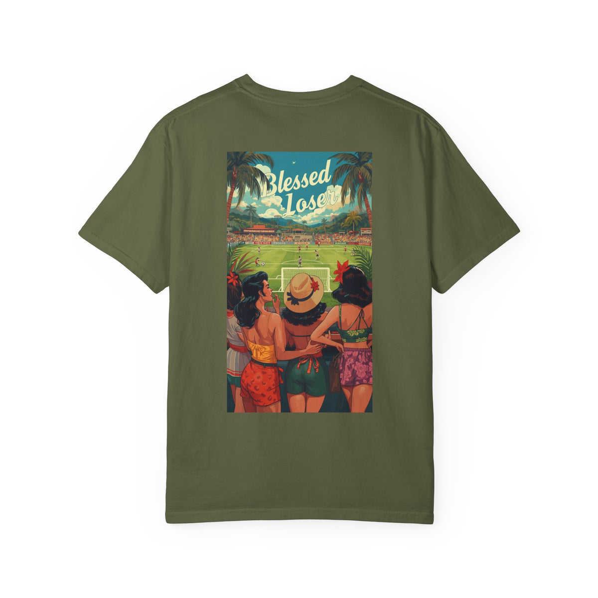 Blessed Losers Garment-Dyed T-Shirt, Comfort colors in hemp color featuring a vibrant print and relaxed fit.
