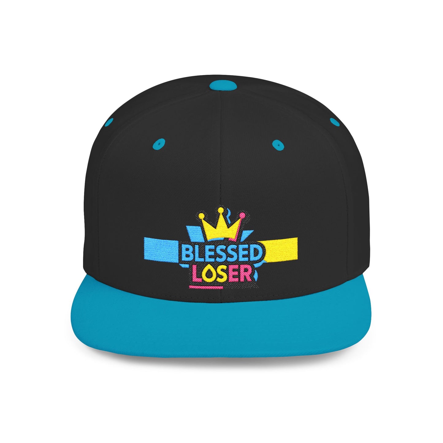 Snapback Hat — "Blessed Loser" Crown Embroidered Flat Bill Cap