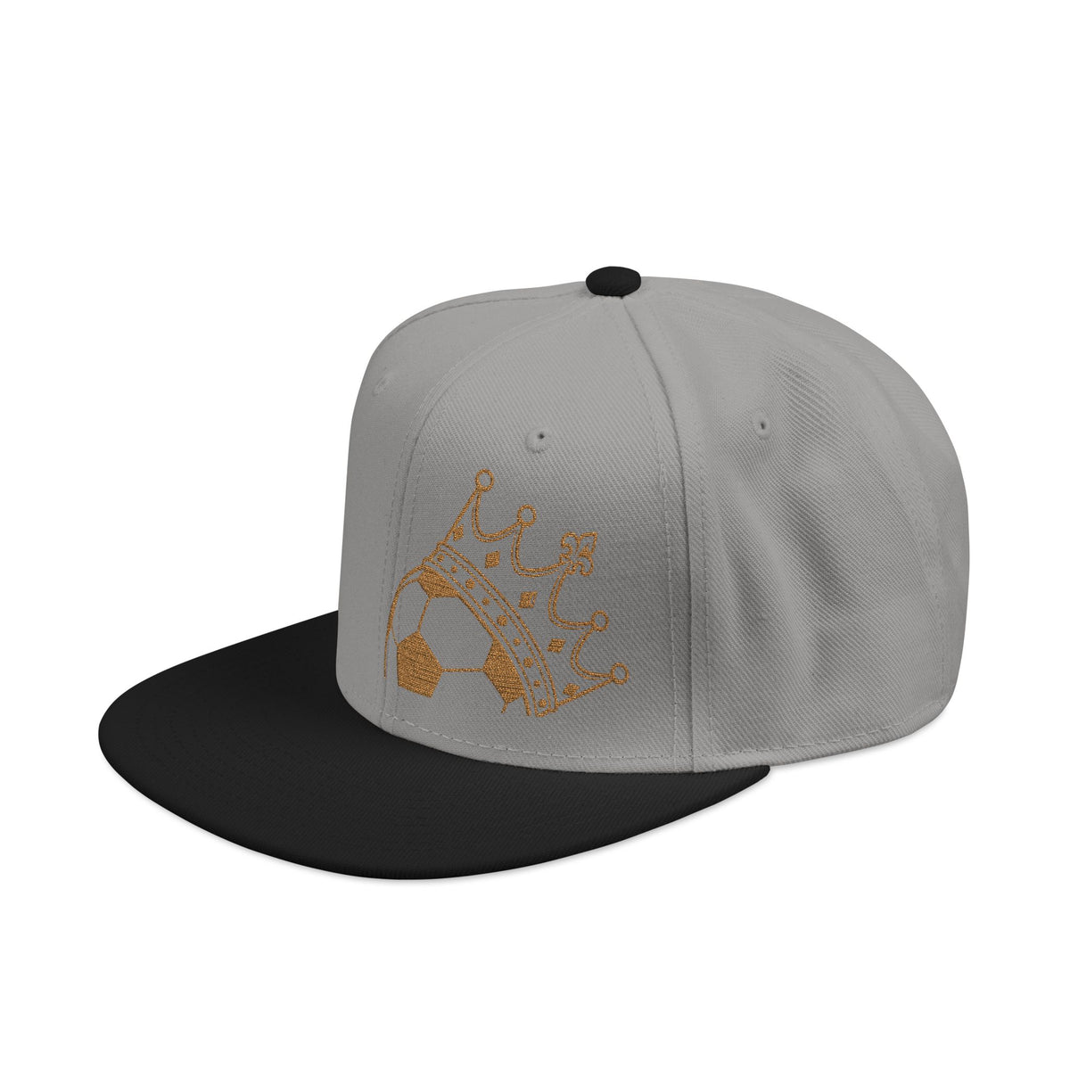 King of soccer Crown Snapback Hat — Bling Gold Crown Design (Black & Purple)