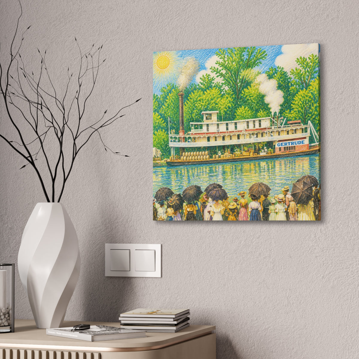 Steamboat Canvas Print — Vintage Riverboat Wall Art