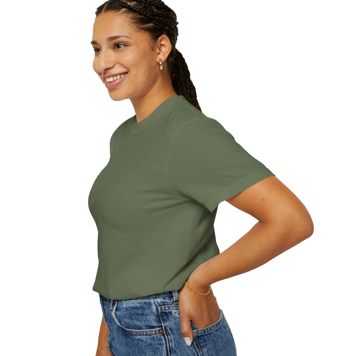 Retro Blessed Loser T-Shirt Comfort Colors worn by a woman smiling, showcasing its soft fabric and relaxed fit.