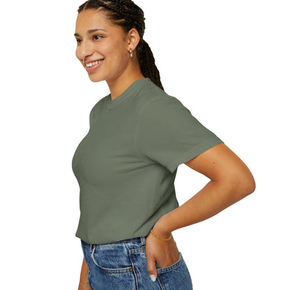 Woman smiling while wearing a Retro Blessed Loser T-Shirt Comfort Colors in a casual setting.
