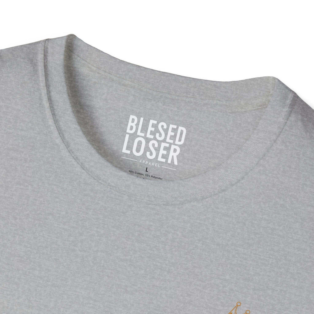 Close-up of the Blessed to Lose, Honored to Win T-Shirt showing the collar and label design.