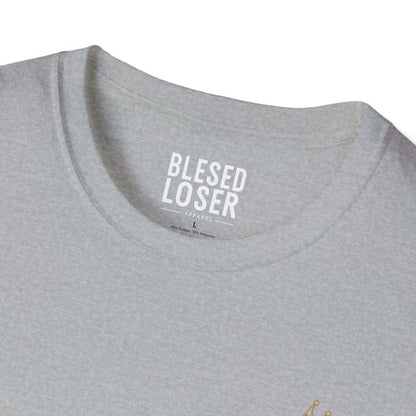 Close-up of the Blessed to Lose, Honored to Win T-Shirt showing the collar and label design.