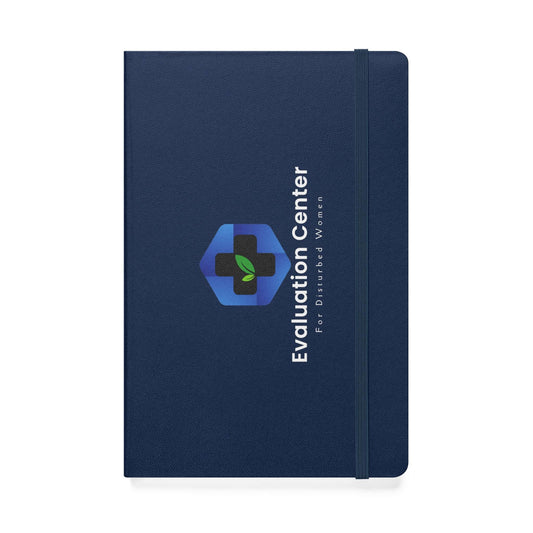 Field Journal/Notebook Hardcover — Evaluation Center Logo Journal in navy blue with smooth leather-like cover and elastic band.