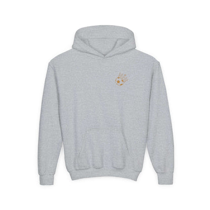 Spartans Youth Hoodie — South Georgia Spartans Soccer Team Logo in sport grey with embroidered design and kangaroo pocket.