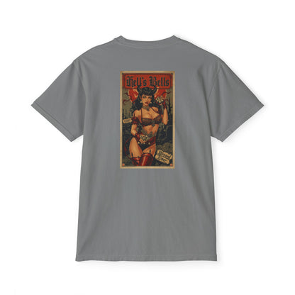 Hells Bells T-Shirt - Blessed Loser, grey unisex pocket tee featuring vintage graphic on back.