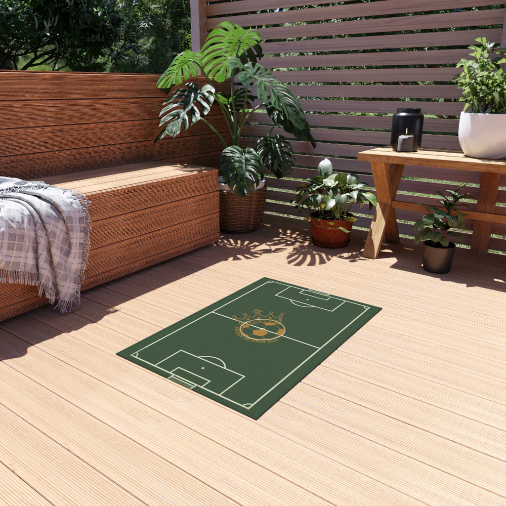 Soccer Field Outdoor Rug — Crowned Soccer Ball Design for Patio & Game Rooms