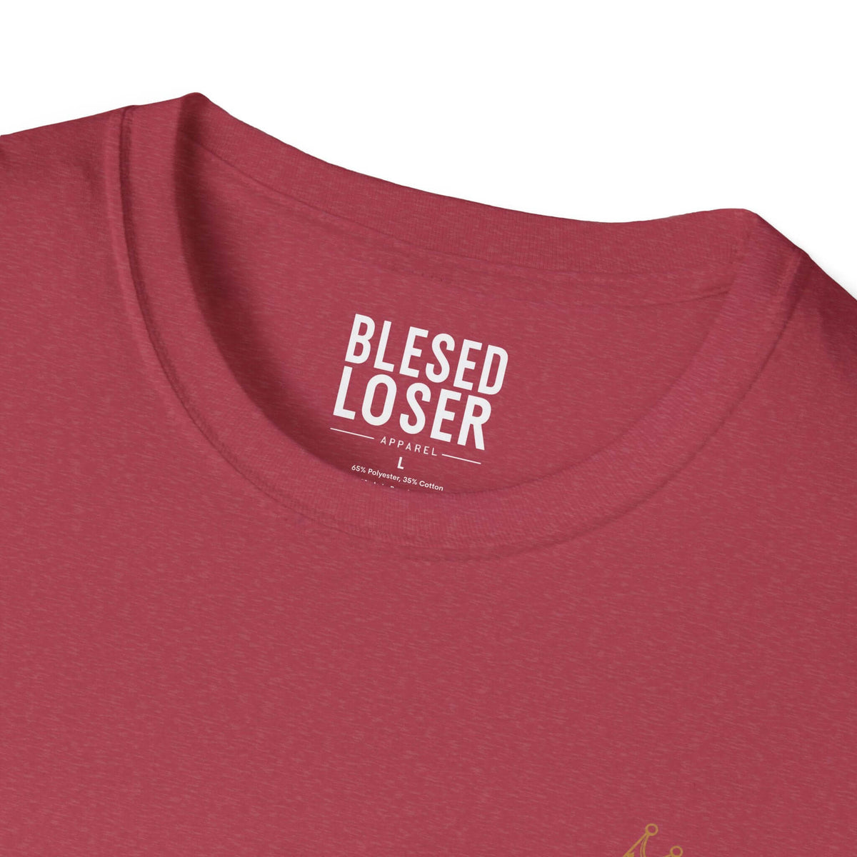 Blessed to Lose, Honored to Win T-Shirt close-up view of the crew neck and label detail.