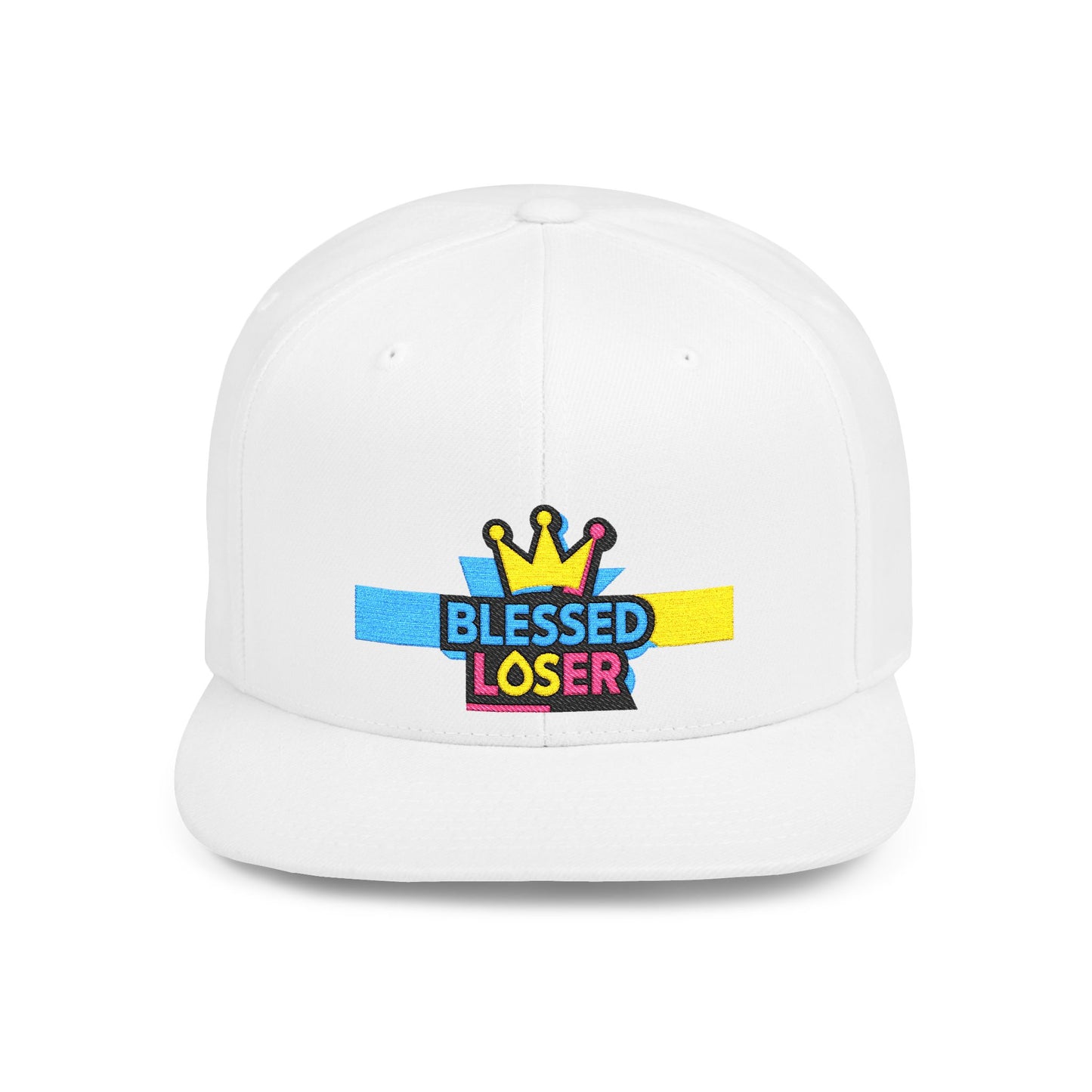 Snapback Hat — "Blessed Loser" Crown Embroidered Flat Bill Cap