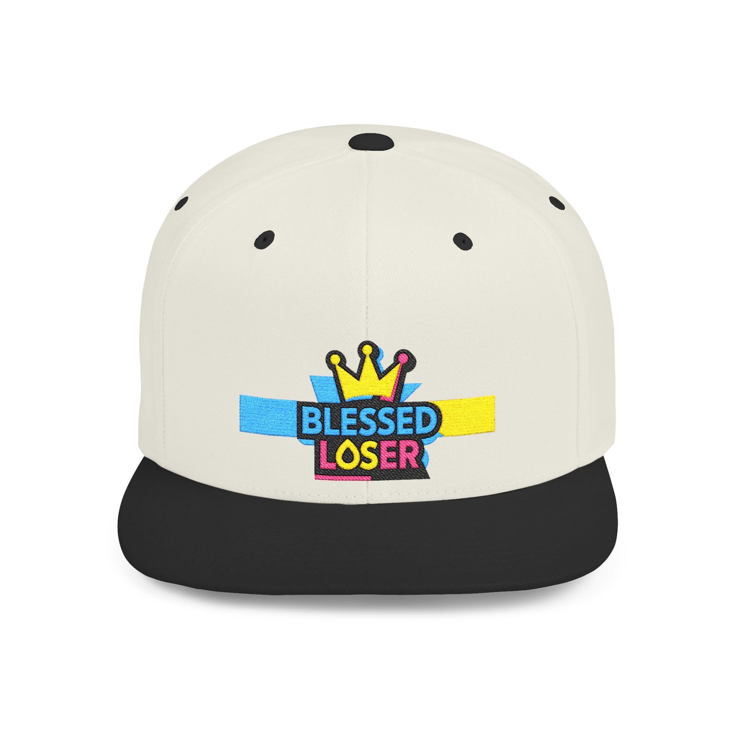 Snapback Hat — "Blessed Loser" Crown Embroidered Flat Bill Cap