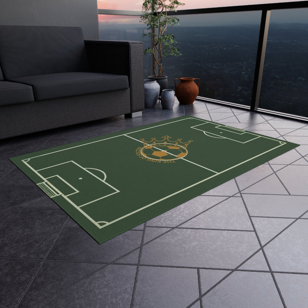 Soccer Field Outdoor Rug — Crowned Soccer Ball Design for Patio & Game Rooms