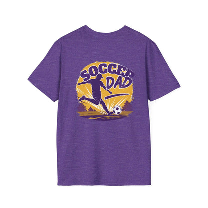 Soccer Dad T-Shirt — Retro Soccer Dad Tee, Father’s Day Gift in heather purple with a bold graphic.