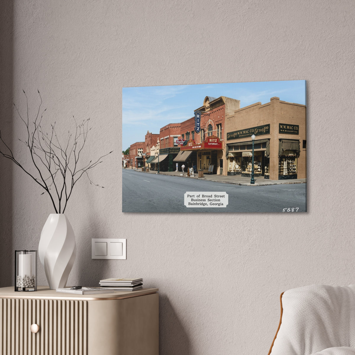 Bainbridge Georgia, Broad Street Main Street Canvas Vintage Wall Art