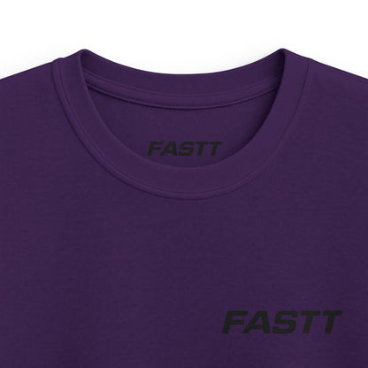 Kids Tee — 'FASTT' Soccer Ball with Crown Graphic Youth футболка close-up of the purple fabric with FASTT print.