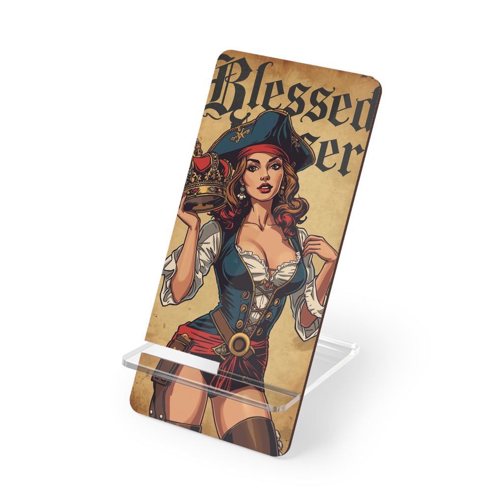 Pirate Pin-Up Smartphone Stand — "Blessed Loser" Mobile Display Holder