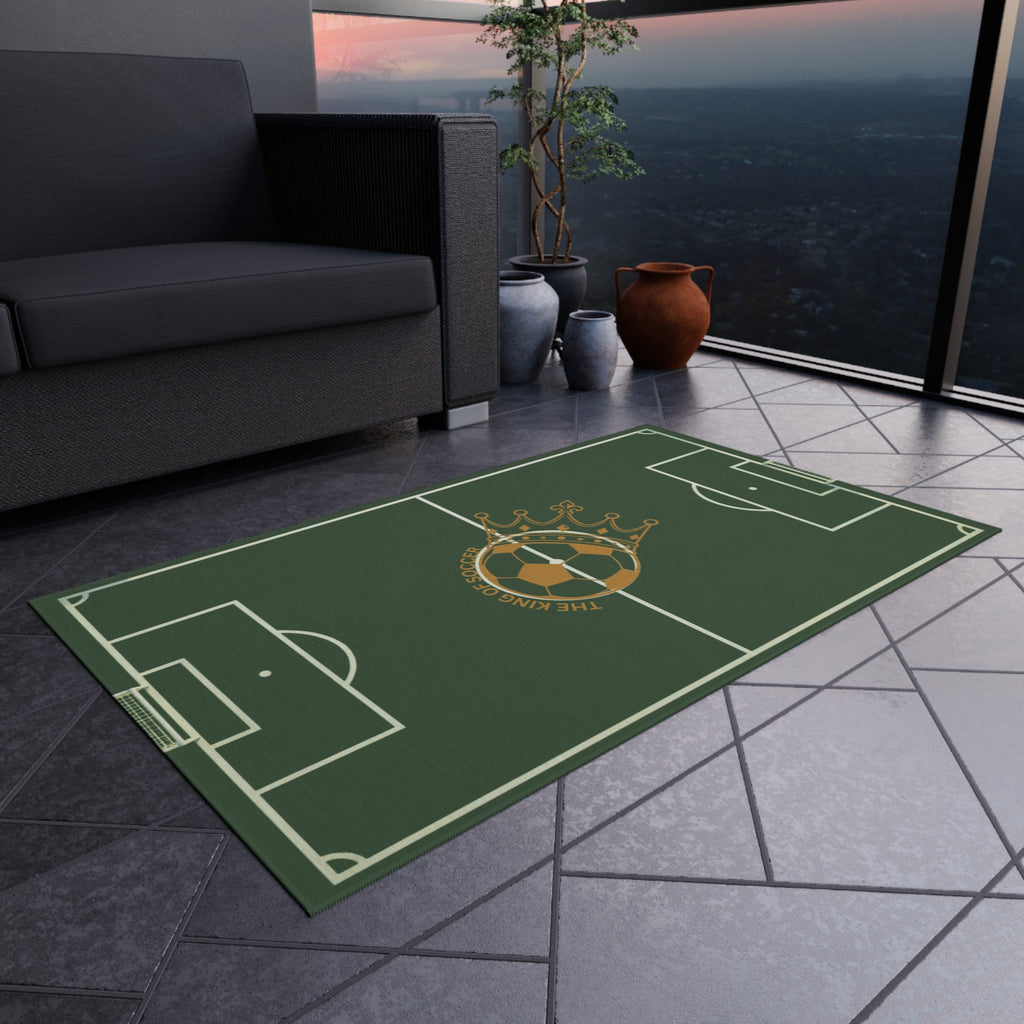 Soccer Field Outdoor Rug — Crowned Soccer Ball Design for Patio & Game Rooms