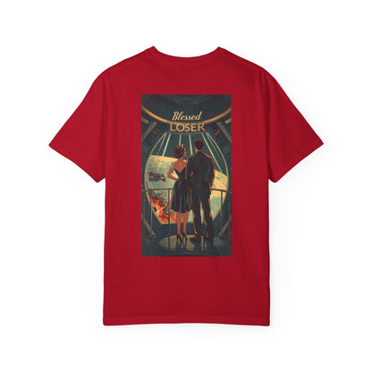Retro Blessed Loser T-Shirt Comfort Colors in red featuring an artistic design on the back, ideal for casual wear.