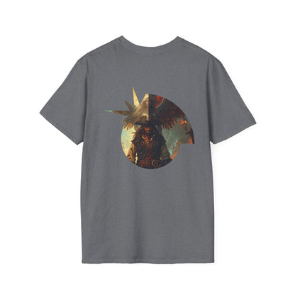 Blessed Loser T-Shirt | Vertical Bold Text Graphic Tee featuring a pirate design on a gray crew neck tee.