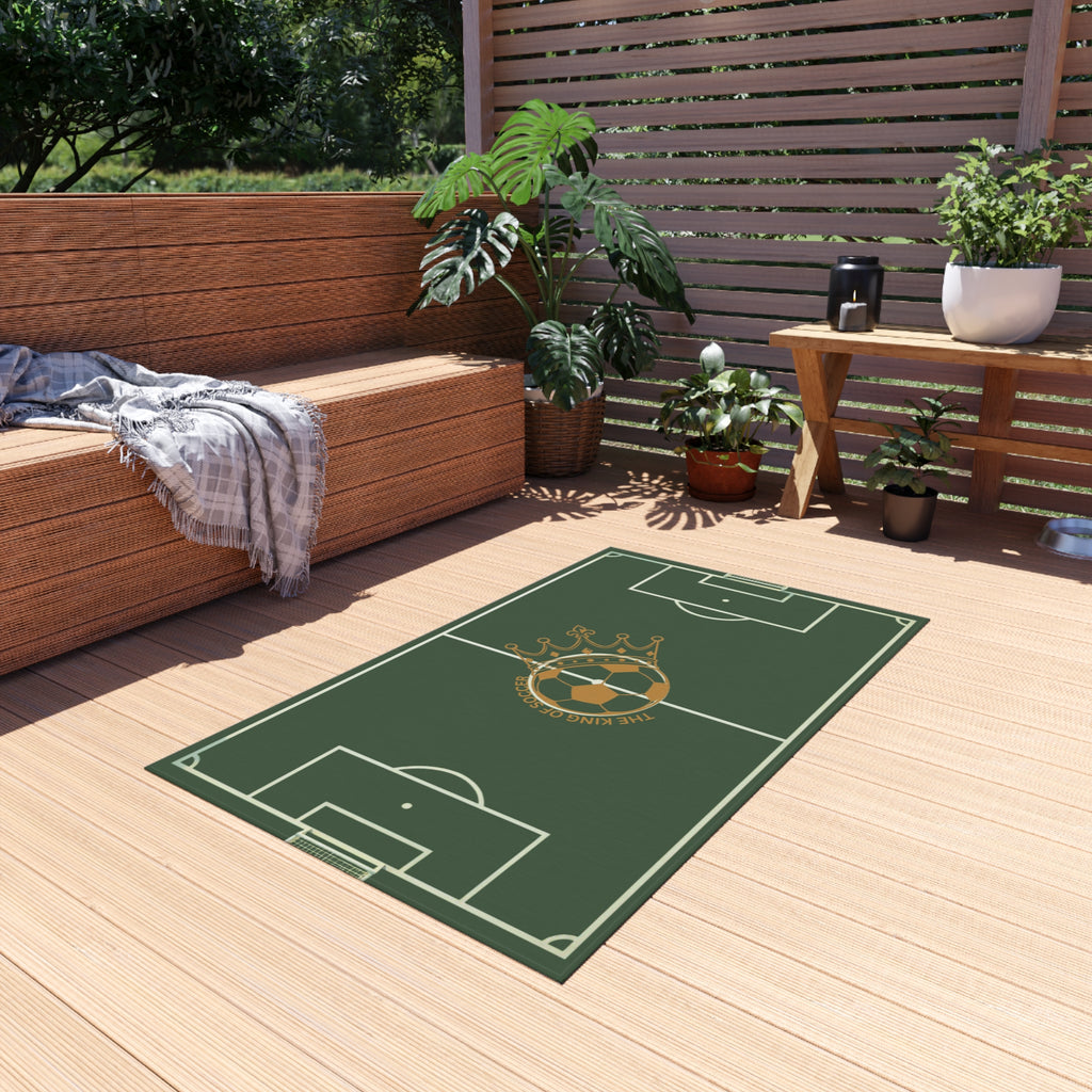 Soccer Field Outdoor Rug — Crowned Soccer Ball Design for Patio & Game Rooms