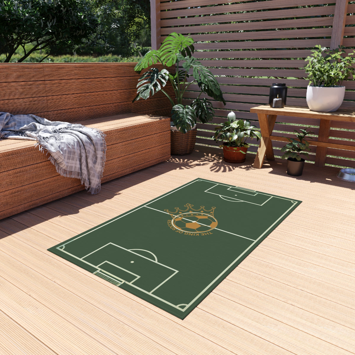 Soccer Field Outdoor Rug — Crowned Soccer Ball Design for Patio & Game Rooms