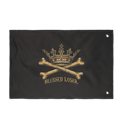 Double-Sided Blessed loser pirate flag featuring a crown and crossed bones design on durable fabric.