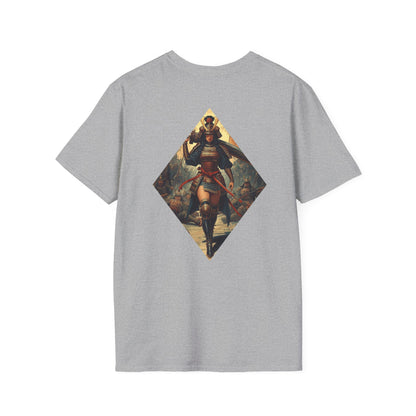 T-Shirt — "Blessed Loser" Minimal Chest Logo Tee showcasing a warrior design on the back.