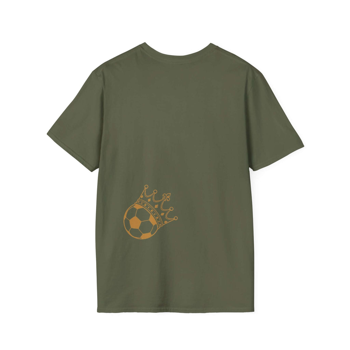 Soccer Splash T-Shirt — "Play Hard, Live" Colorful Football Graphic back view with crowned soccer ball design.