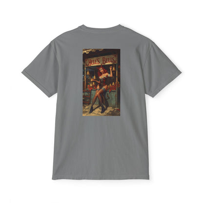 Blessed Loser Hells Bells T-Shirt with Pocket in grey featuring a vintage graphic on the back.