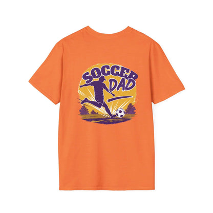 Soccer Dad T-Shirt — Retro Soccer Dad Tee, Father’s Day Gift featuring bold design on orange fabric.