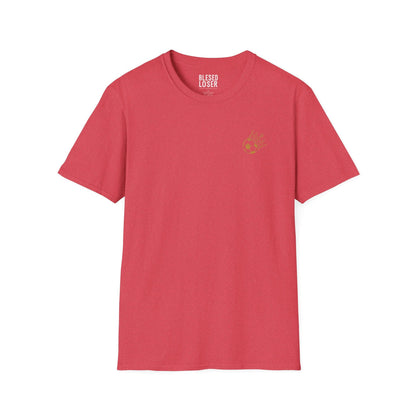Blessed to Lose, Honored to Win T-Shirt in Heather Red, featuring a classic crew cut and soft cotton fabric.
