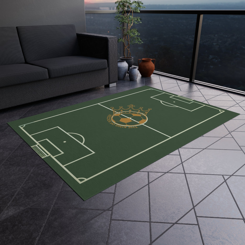 Soccer Field Outdoor Rug — Crowned Soccer Ball Design for Patio & Game Rooms