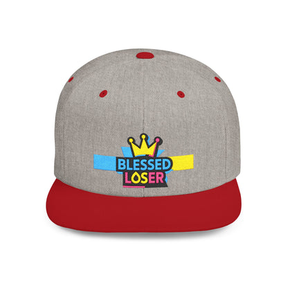 Snapback Hat — "Blessed Loser" Crown Embroidered Flat Bill Cap