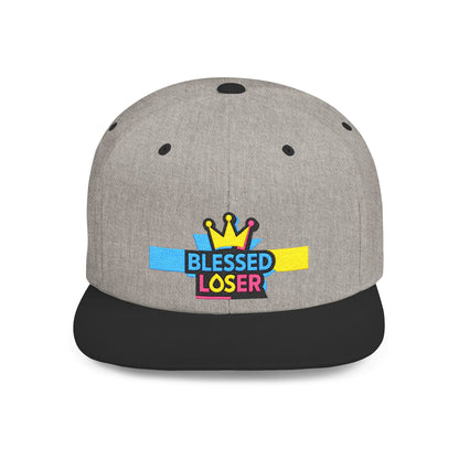 Snapback Hat — "Blessed Loser" Crown Embroidered Flat Bill Cap