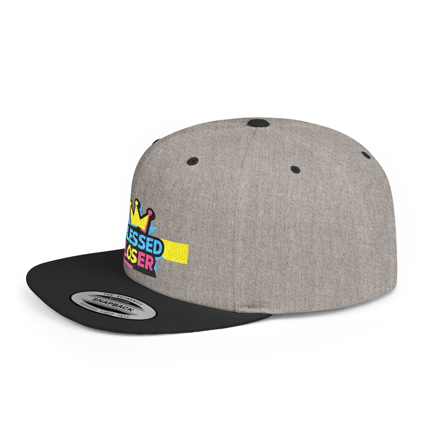 Snapback Hat — "Blessed Loser" Crown Embroidered Flat Bill Cap