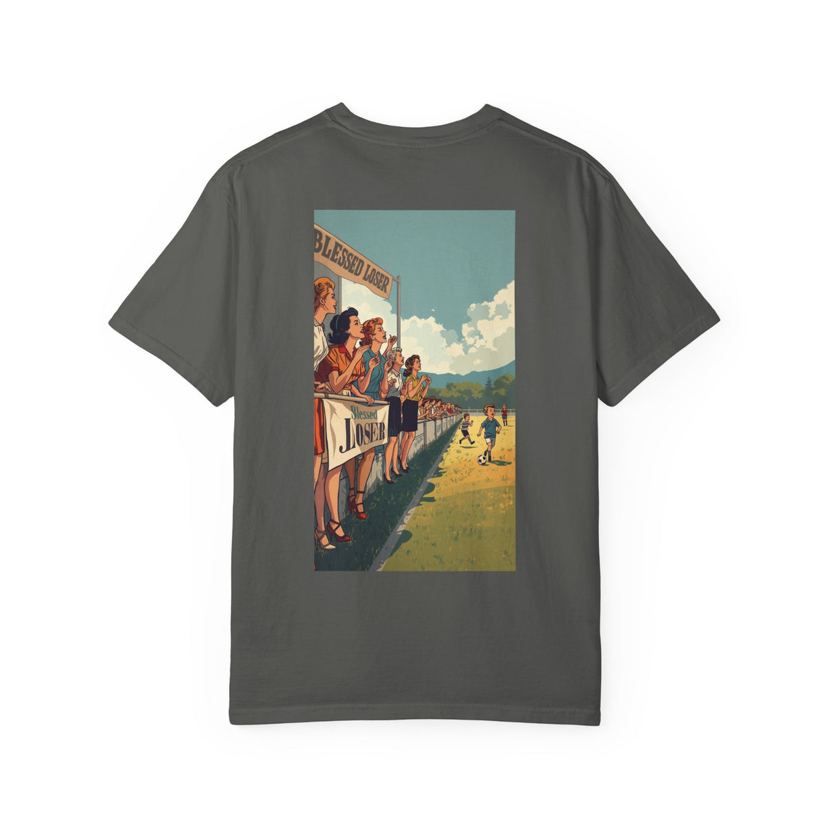 Blessed Loser Graphic T-Shirt, Retro Sports Tee, Casual Unisex Apparel, Comfort Colors in Pepper color with fun design.